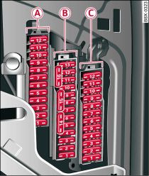 Dash panel (passenger's side): Fuse carrier with plastic frames (illustration shows a left-hand drive vehicle)